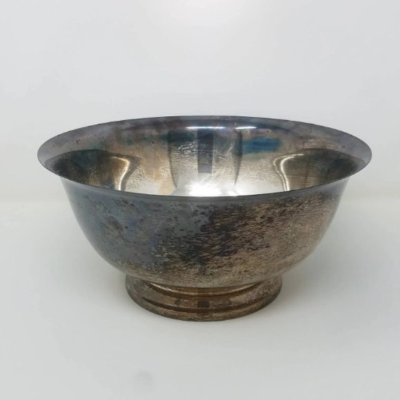 Vintage Silver Patinaed Large Pedestal Bowl, Paul Revere Reproduction #10 - Picture 4 of 9